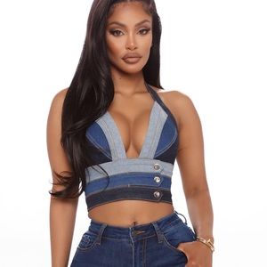 Fashion Nova- Denim Halter Top